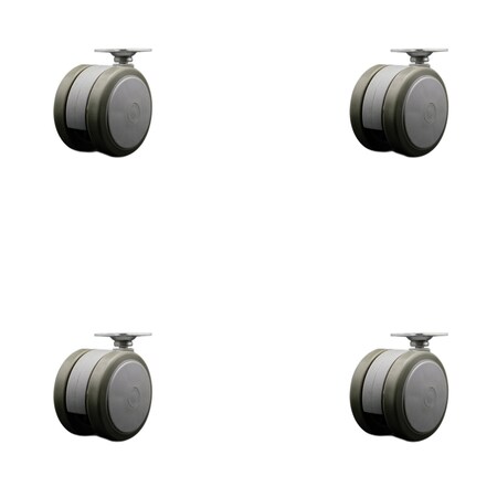 Service Caster 2-3/8'' Gray Floor Safe Twin Wheel Casters Top Plate , 4PK SCC-TP02S60-TPR-GRY-4